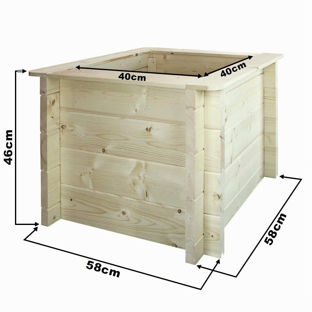 TIMBELA Carre Potager Exterieur Bois - Jardinieres Exterieur pour Jardin, Balcon, Terrasse – pour Fleurs, Herbes aromatiques, Légumes- Bois Massif pin/épicéa 28 mm, 58x58xH46 cm, M617