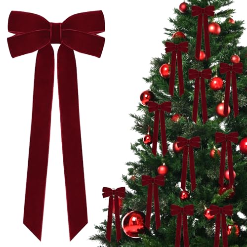 12Pcs Burgundy Velvet Ribbon Bows Christmas Tree Decorations,5in x...