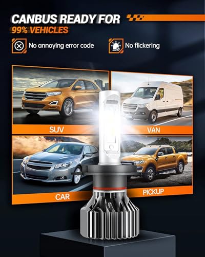 Image of SEALIGHT H4 /9003 /HB2 Light Bulbs, Super Bright Cool White IP67 Plug and Play, Pack of 2