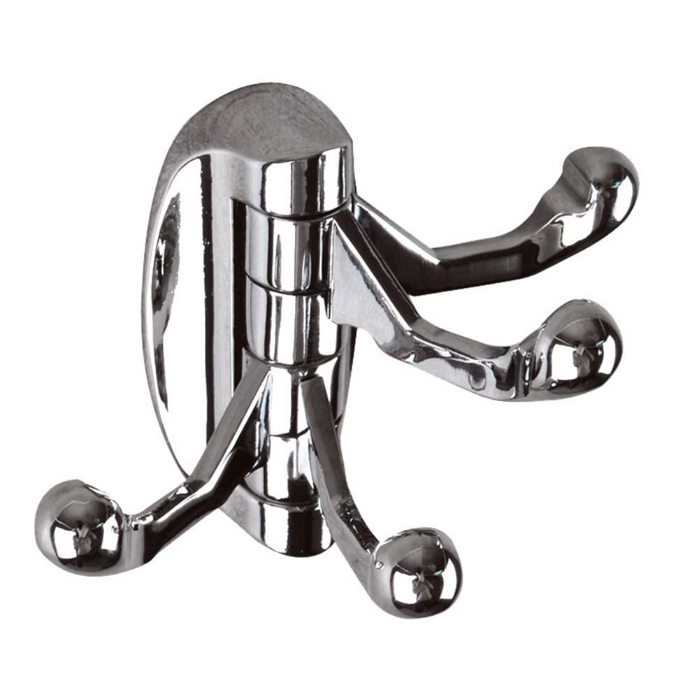 Etelux Chrome Wall Mounted Heavy Duty Swivel Hook With Four Foldable Swing Arms - Towel/Clothes Hanger, Solid Metal Coat And Hat Hook, Polished