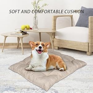 Dog House with Wooden Frame for Small Dogs or Cats Pet House with Fabric Cushion for Indoor (Beige)