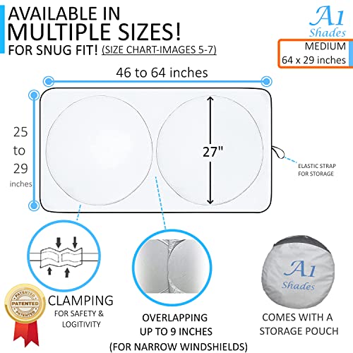 Car Windshield Sun Shade With Storage Pouch By A1 Sunshade Retractable Automotive Car Truck Suv Front Window Shield Blocker Screen Visor Protector Cover For Auto Interior Accessories For Heat Medium #TOP2