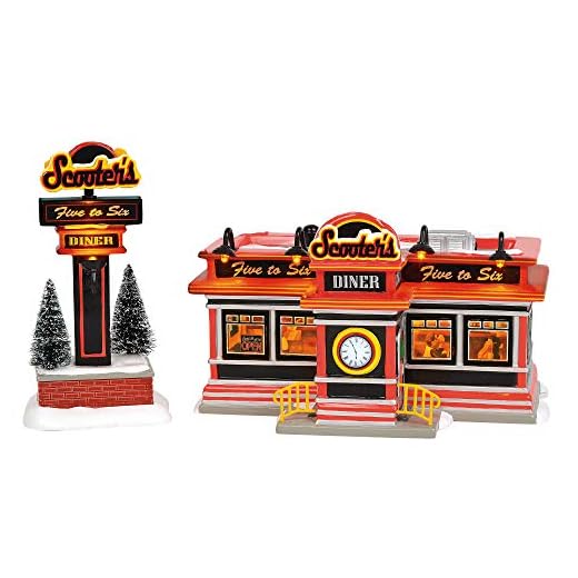 Department 56 Original Snow Village Scooter's Diner Lit Animated Buidling and Figurine Set, 6.1 Inch, Multicolor