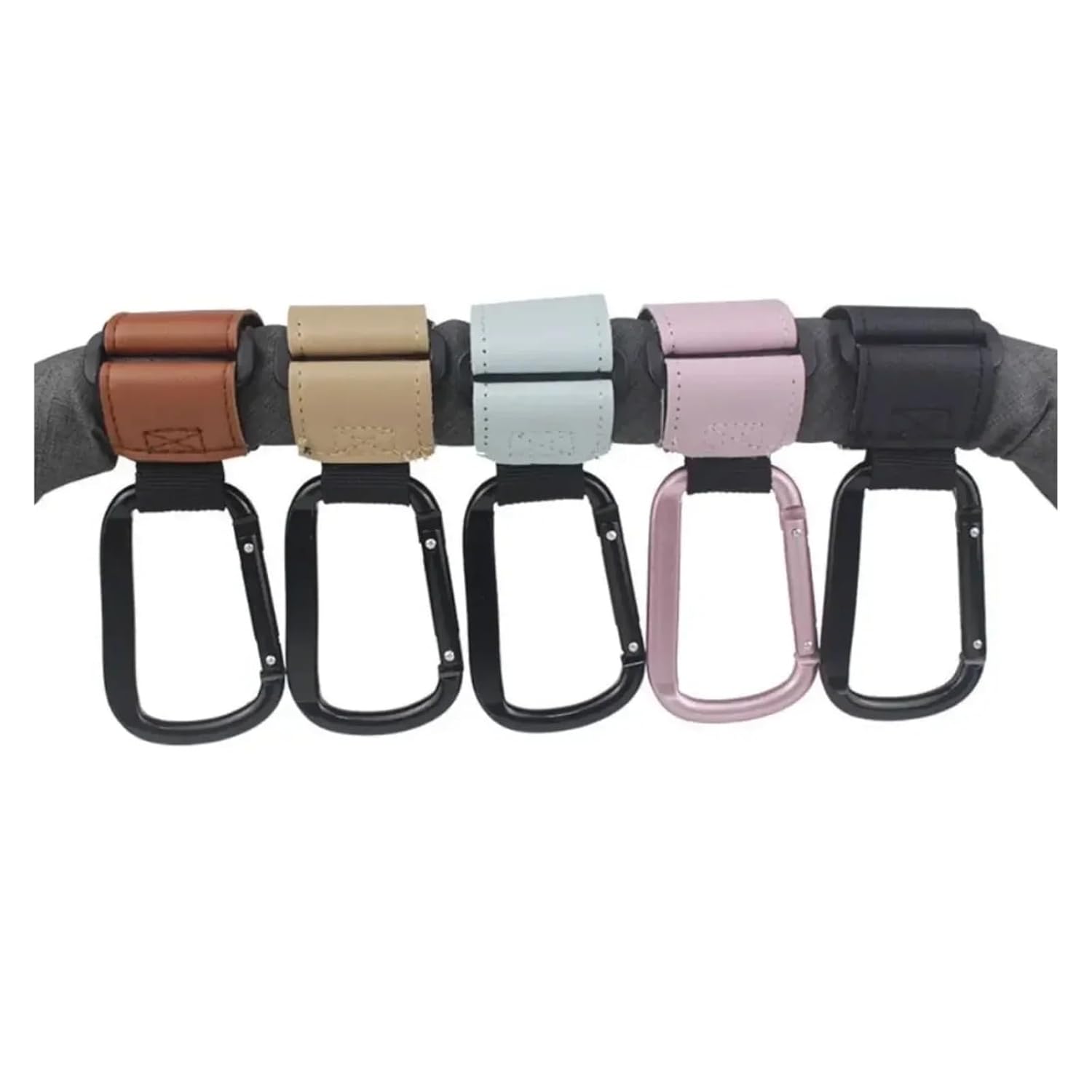 Stroller Clips 6 Pcs Baby Stroller Hooks Portable Infant Carriage Hook Multifunctional Leather Aluminum Alloy Accessories(Gray)
