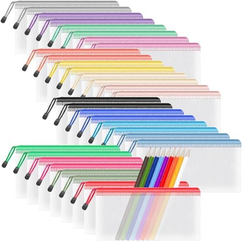 Umriox 32PCS 16 Color Mesh Zipper Pouch Bags, Pencil