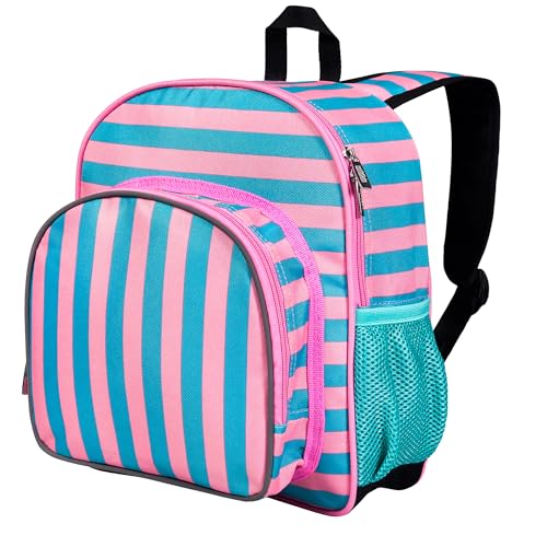 Image of Wildkin 12 Inch Toddler Backpack for Kids, Pink Stripes | Ages 3-7, lightweight toddler backpack for daycare, preschool, and travel