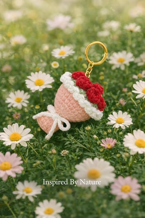 Image of Handmade Crochet Keychain Combo for Girls Women Cute Aesthetic Sunflower Strawberry Watermelon Daisy Knitted Keychain Bag Charm Purse Charm Car Key Ring Backpack Accessories Gift