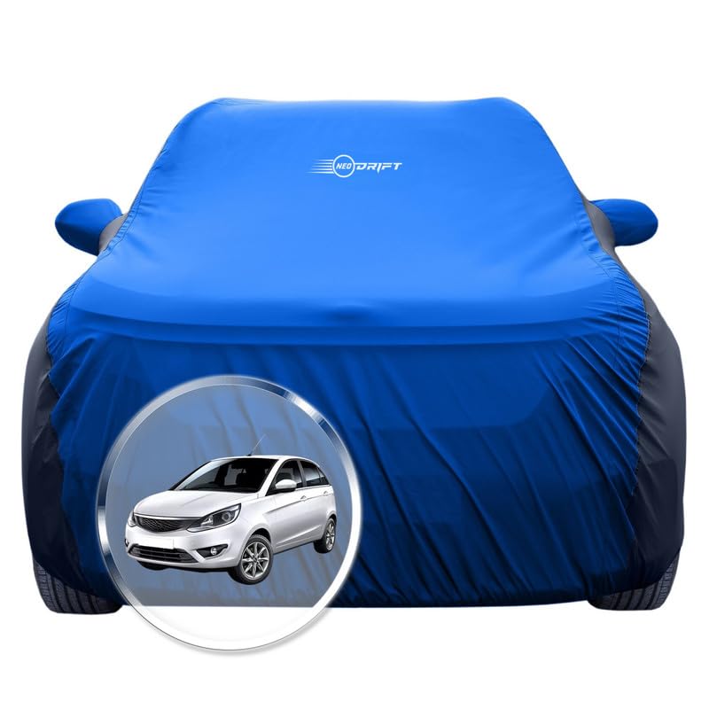 Image of NEODRIFT 'SuperTech' Car Cover for Tata Bolt (100% Water-Resistant, All Weather Protection, Tailored Fit, Multi-Layered & Breathable Fabric) (Colour: Sky Blue+Black)