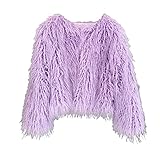 foefaik Spring Winter Fluffy Faux Fur Coat Women's Shaggy Jacket Long Sleeve Outwear Lavender