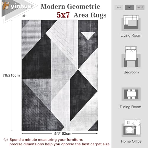 Tapete moderno geométrico 5x7 gris y negro miniatura 2