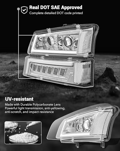 Image of Z-OFFROAD LED Headlights Assembly DOT Approved with DRL Turn Signal Hi /Low Sealed Beam Compatible with 03-06 Chevy Silverado Avalanche (Sequential Turn Signal + Clear Side Marker) - Chrome