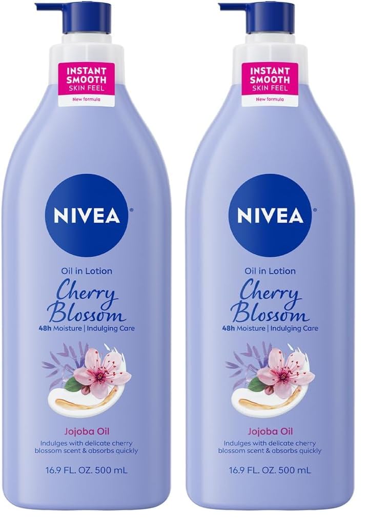 Oil Infused Cherry Blossom and Jojoba Oil Body Lotion for Women, Fast-Absorbing and Non-Greasy Cherry Blossom Scented Lotion Moisturizes for 48 Hours, 16.9 Fl Oz Pump Bottle (Pack of 2)