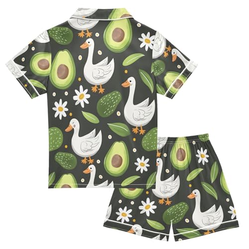 ALAZA Avocado Duck Daisy Flower Floral Pajamas Satin Pajama Set Short Sleeve Button Down Sleepwear2