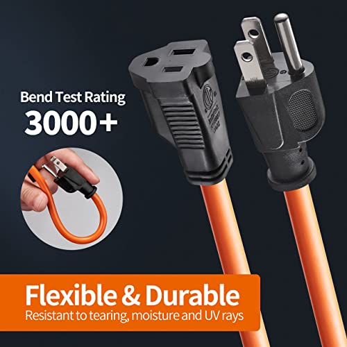 Ktmc 50Ft 16Awg Outdoor Extension Cord, Indoor/Outdoor 50-Foot Sjtw 16/3 Gauge Extension Cable With Durable Weatherproof Pvc Vinyl Jacket, 3-Prong Grounded Plug, Ul/Etl Certified 13A 1625W, Orange #TOP1