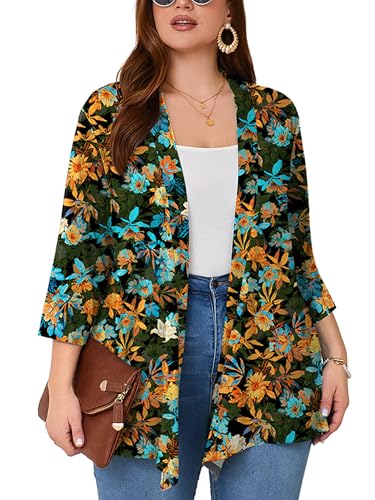 Image of AusLook Women's Plus Size Lightweight Open Front Cardigan 3 /4 Sleeve Cover Ups Shrugs Shawls and Wraps Kimono Jacket Coat