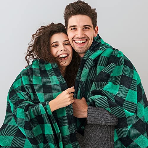 Image of BEDELITE Plaid Fleece Throw Blanket for Couch, Green & Black Checkered Flannel Blanket, Cozy & Soft Buffalo Plaid Decor Blanket for Women, Men, 50 inchx60 inch