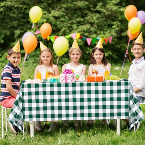 Image of WNINK 3 Pack Green and White Checkered Rectangular Plastic Tablecloths, Green Gingham Waterproof Disposable Table Covers 54 inch x 108 inch for Birthday, Wedding, Outdoor Picnic Camping Parties