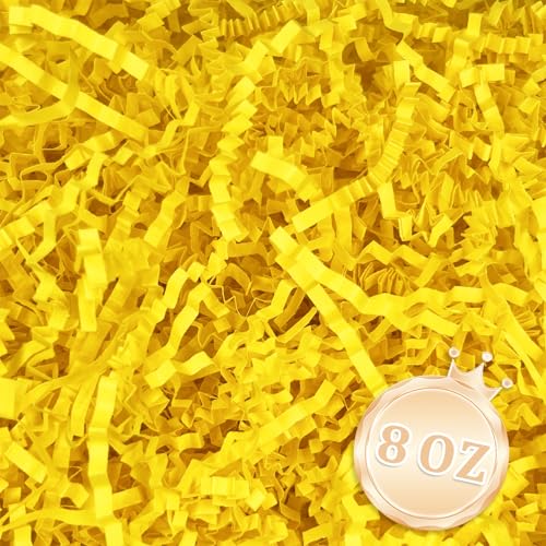 Image of Zankubom 1 /2LB Lemon Yellow Crinkle Cut Paper Shred Filler Great for Gift Wrapping, Lemon Yellow Basket Fillers, Birthday, Gift Wrapping, Halloween Thanksgiving Christmas Party Decor Filling Supplies