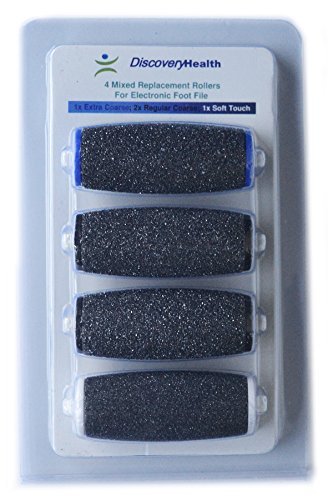 Pedicure Refill Rollers Compatible with Amope Pedi Perfect Foot File, 4-Pack Mixed Refills Heads (1 Extra Coarse, 2 Regular Coarse, 1 Soft Touch