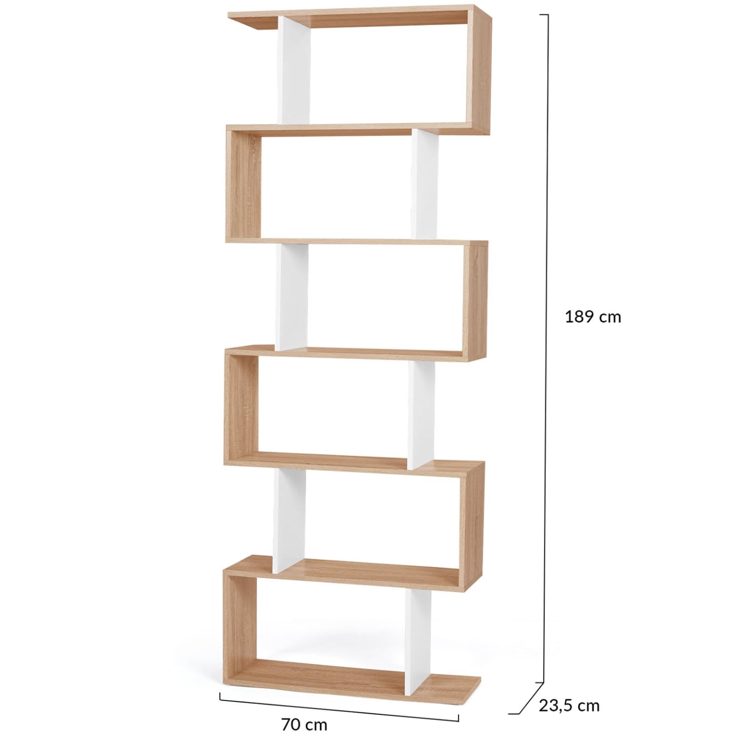 IDMarket - Libreria a S SOFIA in legno ed effetto bianco 189 cm