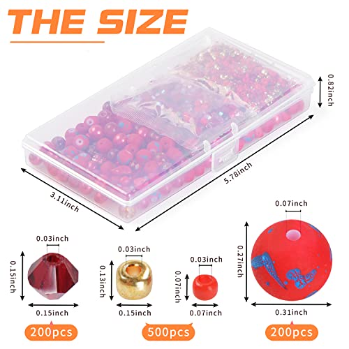 Image of Rired 27 Glass Beads for Jewelry Making, 900pcs Red Bead Jewelry Making kit, 8mm Round Assorted Beads with Bicone and Seed Beads for Bracelet Making