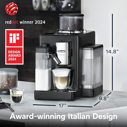 De'Longhi Rivelia Automatic Espresso Machine with Grinder & Milk Frother – All-in-One Coffee Maker, Hot & Iced Latte, Cappuccino, Bean Switch System, Burr Grinder, Compact Italian Design, Black - Image 5