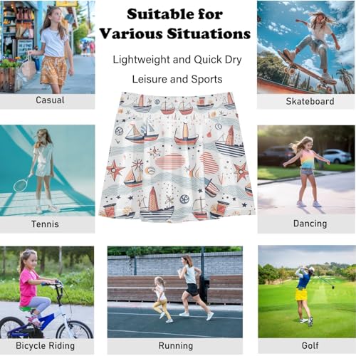 visesunny Girl's Golf Skirt Athletic Vector Line Sailboat Tennis Skort Sport Activewear with Double Layer Pockets4