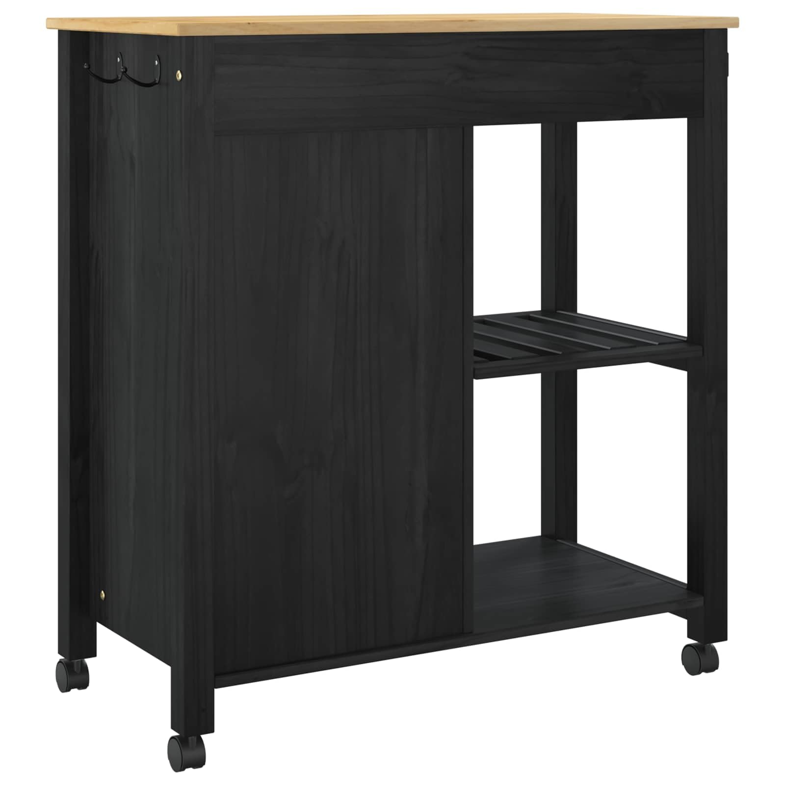 Chariot de Cuisine Monza Noir 84 x 40 x 88,5 cm avec étagère, tiroir, roulettes pivotantes, mobilier de Rangement Pratique pour préparation Repas, Buffet ou Service intérieur