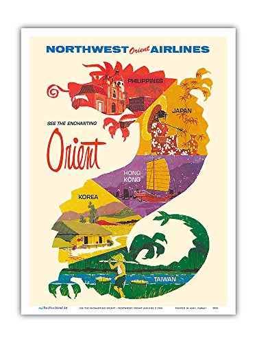 See The Enchanting Orient - Northwest Orient Airlines - Vintage Airline Travel Poster c.1965 - Master Art Print 9in x 12in See The Enchanting Orient - Northwest Orient Airlines - Vintage Airline Travel Poster c.1965 - Master Art Print 9in x 12in