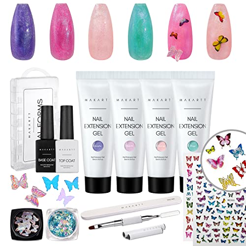 Makart Kit de Gel pour Ongles en Poly Mariposa Mayhem 4 Couleurs Amélioration des Ongles en Gel d'extension d'ongles Gel Nail Builder Trail Set Kit de Manucure Tout-en-un Cover