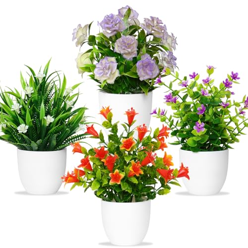 Plantes Artificielles avec Pot Petite Plante en Pot 4 PCS Plante Artificielle Plante Verte Plante...