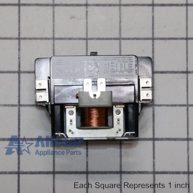 Top-down view of the Allstar Appliance Parts CONT2P025024VS Air Conditioner Contactor with a 1-inch grid background