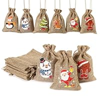 EDWINENE 24 Weihnachten Jutesäcke mit Kordelzug kleine hessische Geschenktüten für Weihnachten Party Favors