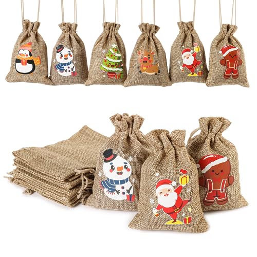 EDWINENE 24 Weihnachten Jutesäcke mit Kordelzug kleine hessische...