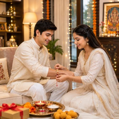 Image of Canfinity Premium Krishna Rakhi for Brother | Wooden Beads Designer Rakhi | Handmade Traditional Raksha Bandhan Thread | 1 Pc