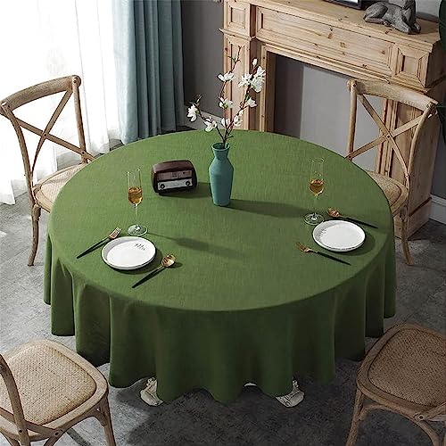 Nappe ronde en coton lin décoration table cuisine vert armée 250cm