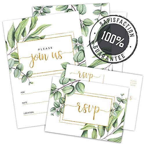 Set Of 25 Fill-In Invitations With Envelopes And Rsvp Cards - Greenery Gold Invites For All Occasions - Perfect For: Wedding, Bridal Shower, Engagement, Birthday Party, Baby Shower (25 Pack) #TOP3