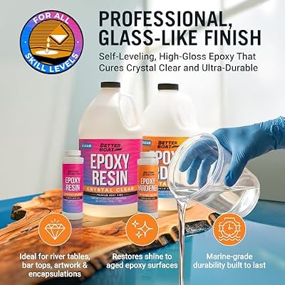 Epoxy Resin Crystal Clear 1 Gallon Kit, 2 Part High Gloss UV Resistant for Tabletop Wood Bar Top River Table Crafts Jewelry Casting - Better Boat