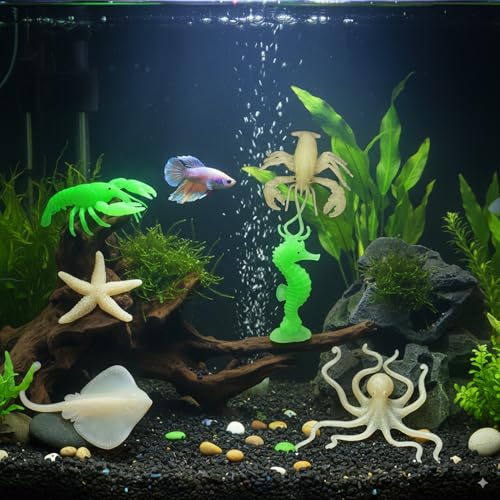 Image of ZESTHOME Glow in the Dark Sea Animal Toy Set for Kids - Ocean Creature (Crab, Lobster, Starfish, Stingray, Seahorse & Octopus) | Non-Toxic PVC Bath & Learning Toys (Age 3+) | 8-10 cm | 6 Piece