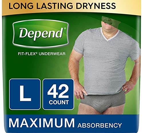 Depend FIT-FLEX Incontinence Underwear for Men, Maximum Absorbency, Disposable, L, Grey, 42 Count