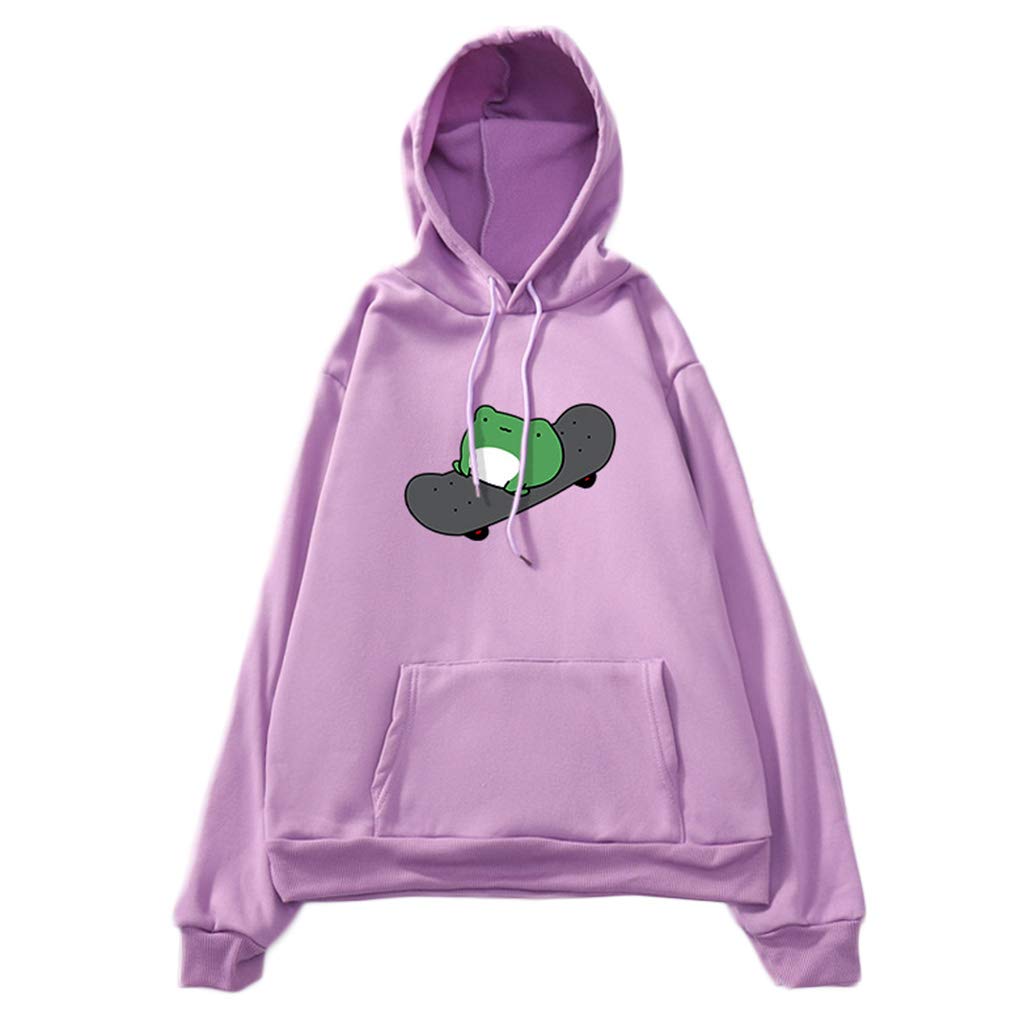 Sudadera con capucha de rana para mujer con manga larga cómoda estilo oversize 8