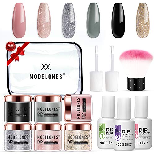 Dip Powder Kit for Starter with 6 Color,Dip Nail Starter Kit Dip System Acrylic Dip Nail Kit for French Nail Style No Lamp Needed Quick Do Nail Portable Kit