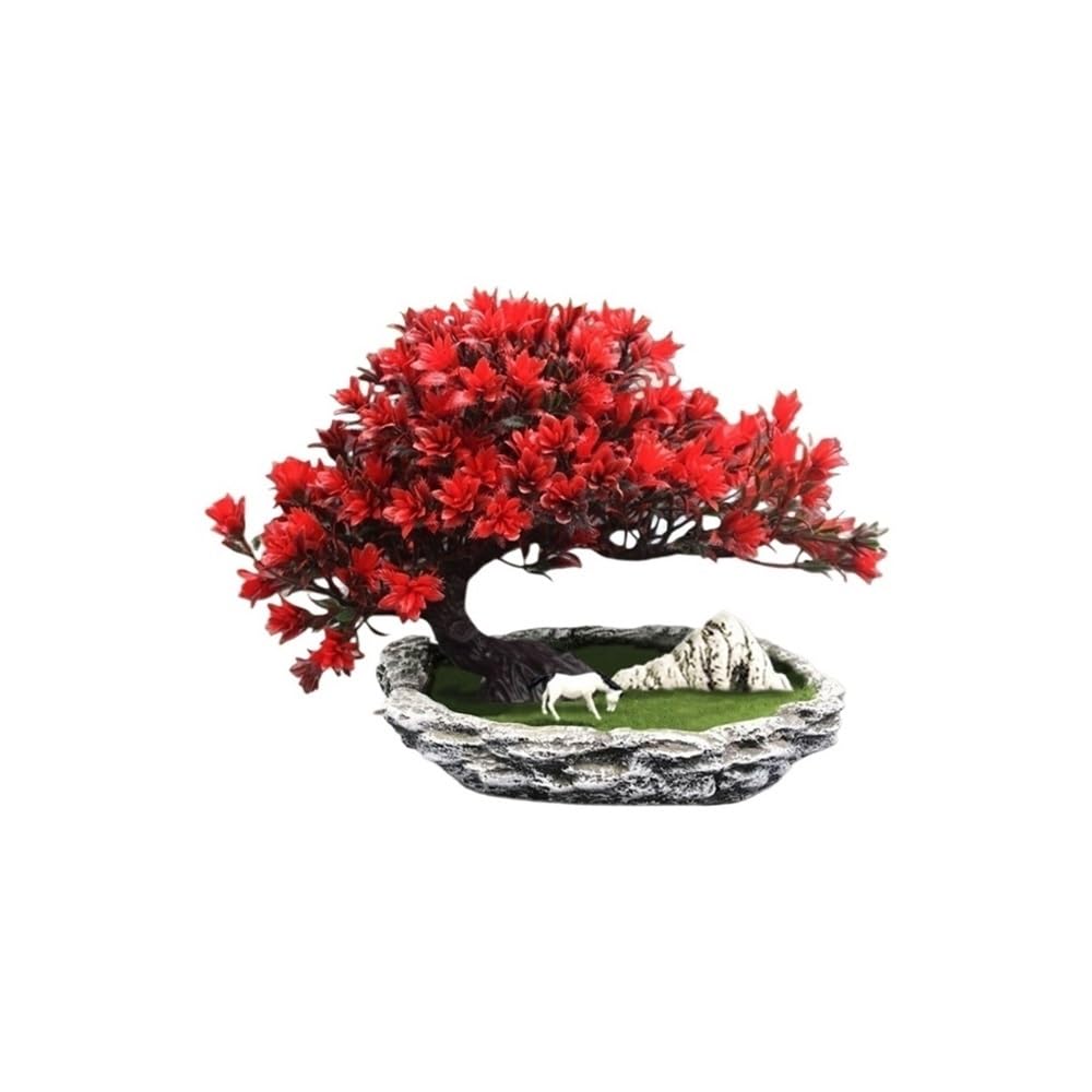 CHENGAIJIAN Artificial Bonsai Tree, Fake Plants Faux Pine Plants for Indoor Home Office Desk Décor Fake Potted Realistic Plant(Red)