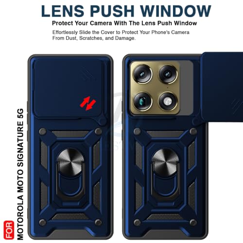 Image of AESTMO Tough Armor Motorola Moto Signature 5G Bumper Back Case Cover | Ring Holder & Sliding Camera Shield Cover | 360 Degree Protection Back Case Cover for Motorola Moto Signature 5G (Blue)