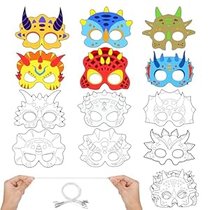 Hifot DIY Dinosaurier Masken Kinder zum Ausmalen 12 Stücke