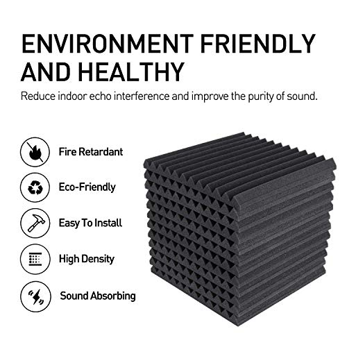 Image of Focusound Acoustic Foam Panels, 1 x 12 x 12 inch, Soundproof Foam Panels, Sound Insulation, Noise Cancelling, Wedge Plates for Home Office, Recoding Studio, Pack of 240