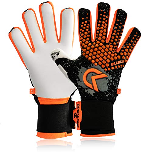 Catch&Keep Guantes de portero profesionales para adultos, mximo agarre, modelo prmium, con nuestro Octopus Grip (Splash 2.0, negro/naranja/blanco, 8)