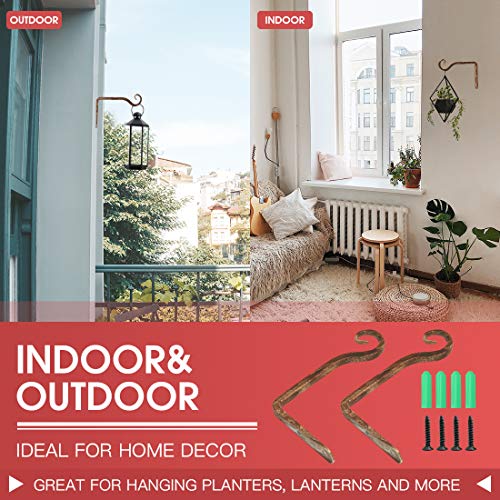 Jardim 2 Pack 6 Inch Premium Decorative Metal Iron Wall Hook, Indoor Outdoor Plant Hanger, Rustic Hanging Gardening Bracket Hook, For Planters, Bird Feeders, Lanterns, Wind Chimes (Coffee) #TOP6