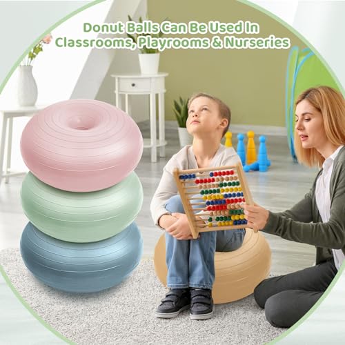 Image of Lewtemi 4 Pcs Flexible Seating for Classroom Elementary 20 Inch Yoga Ball Chair Inflatable Donut Ball Chair with Inflator for Kids Student Sensory Balance Office Exercise(Boho Color)