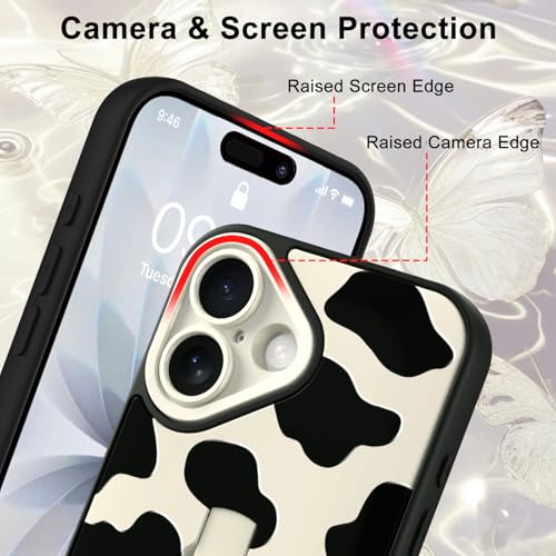 Image of for iPhone 17 Case with Finger Strap Holder, Cute Cool Cow Print Pattern Design for Women Men, Shockproof Anti Scratch Hand Kickstand Protective Cover, White